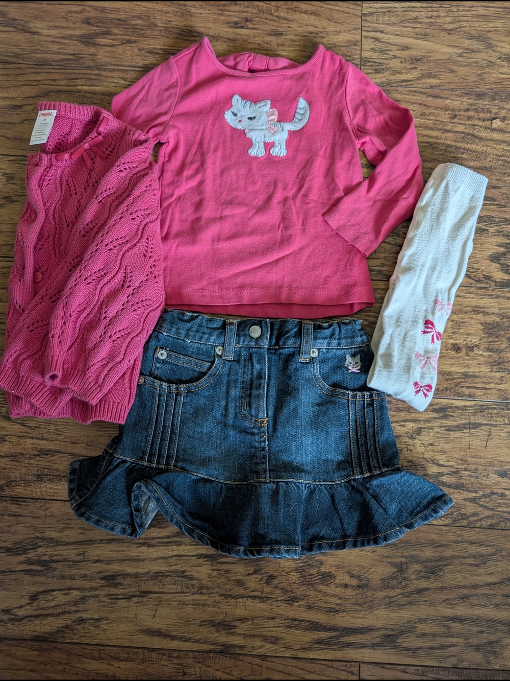 Gymboree Classroom Kitty Set With Top, Skort, Cardigan, And Tights